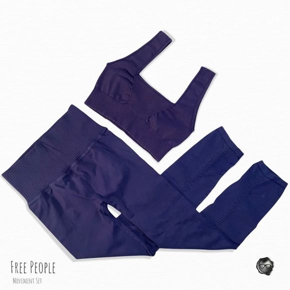 NEW FREE PEOPLE MOVEMENT GOOD KARMA SET: SQUARE NECK BRA + LEGGINGS REGAL